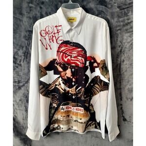 Golf Wang Men's Large White Ashes 2 Ashes Hip Hop Graphic Button up Rayon Shirt